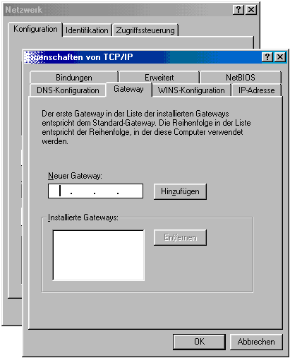 Standard-Gateway bei Windows98